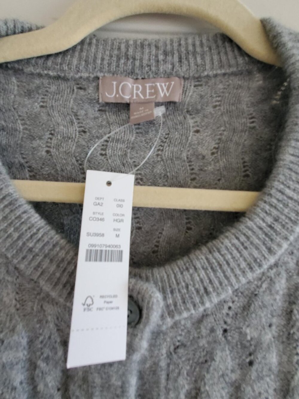 J. Crew Supersoft Pointelle Bubble Hem Cardigan NWT Heather Graphite - Picture 4 of 6